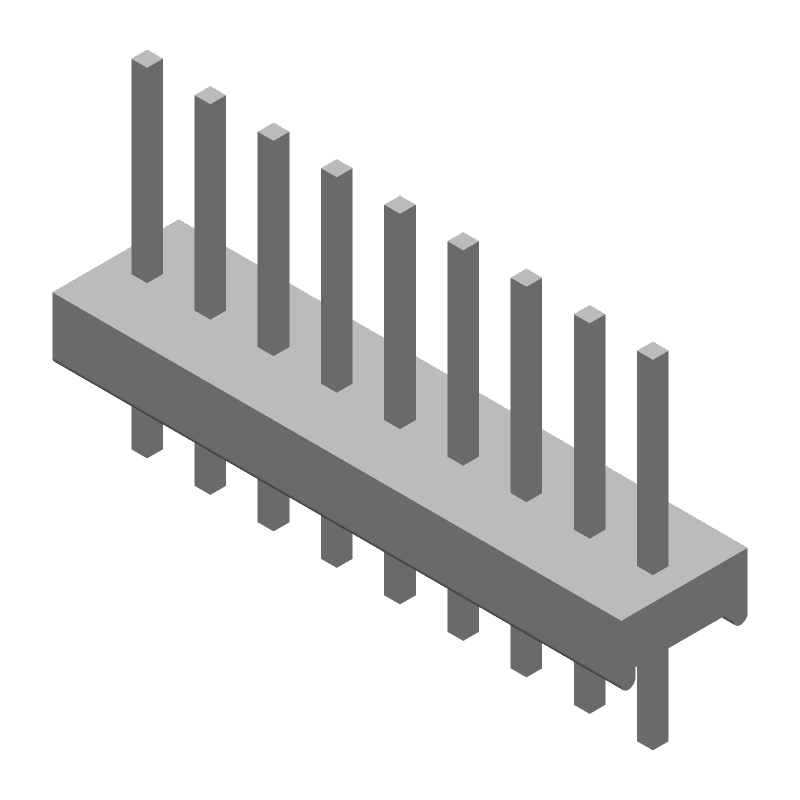 9 Pos 2.54mm Unshrouded Header, Male, Solder, Thru-Hole, 5A