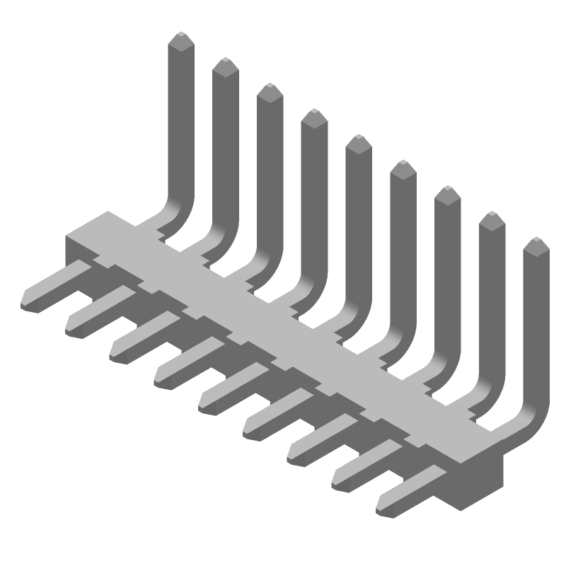 9 Pos Male RA Header, 2.54mm Pitch, 4A, 250V, Gold Plated