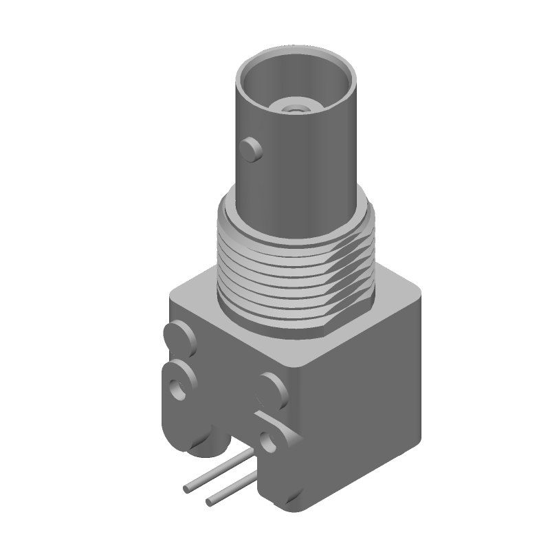 BNC RF Connector, RA, 4GHz, 50 Ohm, Solder, Thru-Hole, Nickel