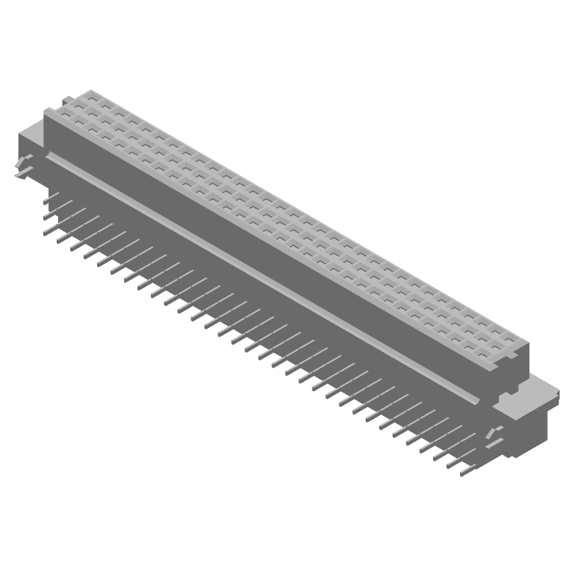 96 Pos, 3 Row, 2.54mm Pitch, Receptacle, Right Angle, Solder
