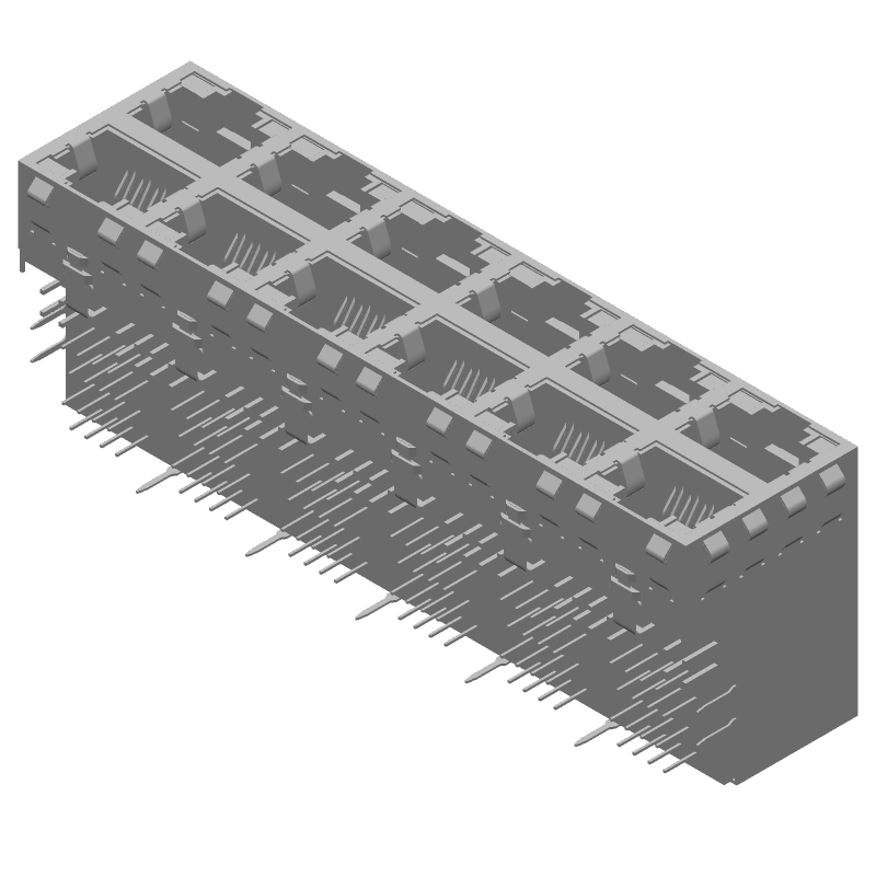 RJ11 Connector, 96 Pos, 12 Port, Shielded, Press-Fit, RA