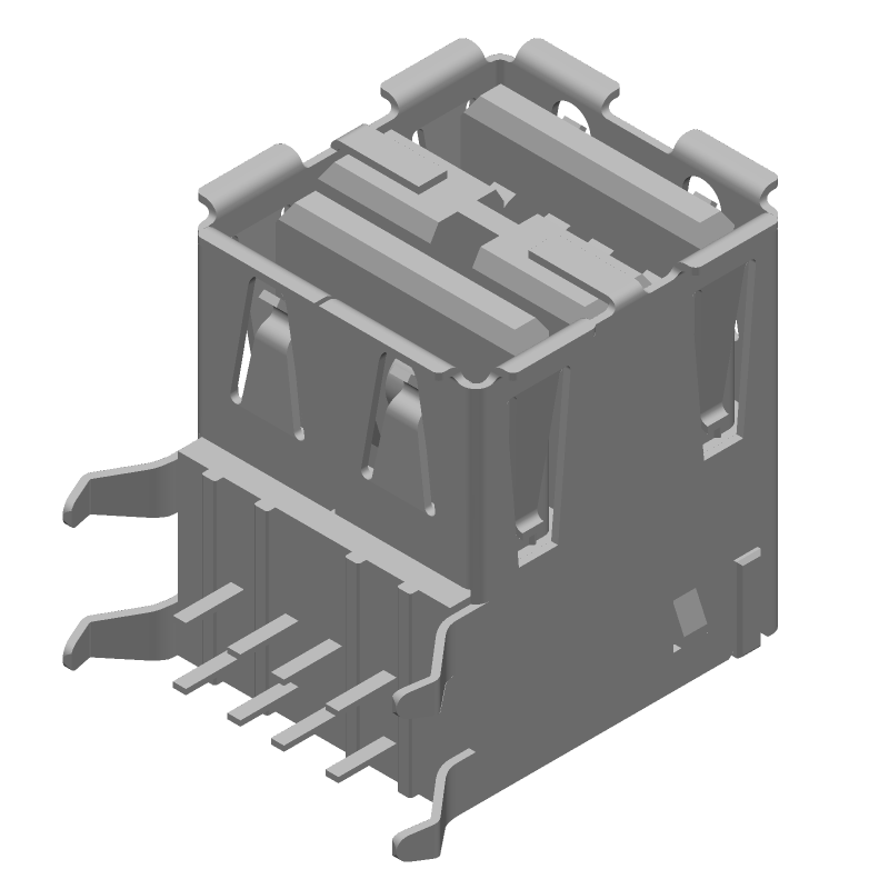 8 Pos 2 Port Shielded RJ45 Receptacle, Right Angle, Thru Hole
