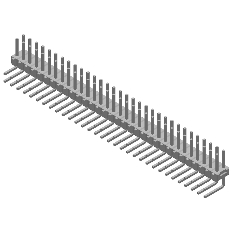64 Pos 2.54mm RA Thru-Hole Header, 5A, Gold Contacts