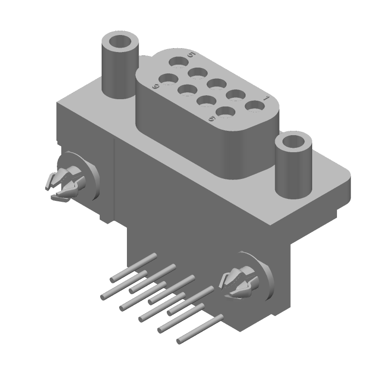 9 Pos D-Sub RA Receptacle, Metal Shell, Gold/Tin Plated
