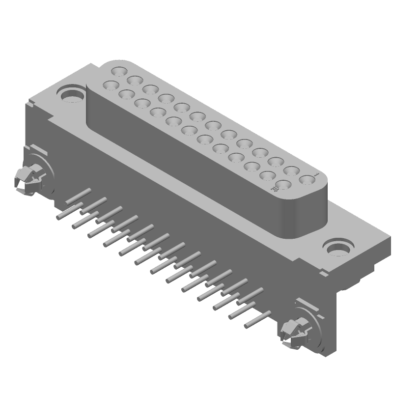 25 Pos D-Sub Connector, Female, RA, Gold/Tin Plated, 250V