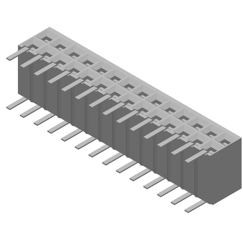 28 Pos 2.54mm RA Socket Strip, Gold, 2A, Thru-Hole
