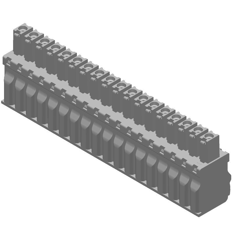 18 Pos Screwless Terminal Block, 3.81mm Pitch, 300V, 11A, Green