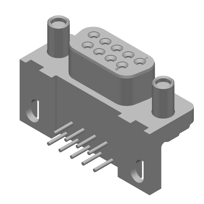 9 Pos D-Sub RA Receptacle, Gold/Tin Plated, 125V