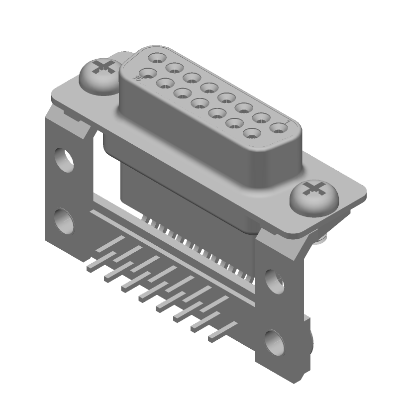 15 Pos Female D-Sub Connector, Right Angle, Through Hole, Gold/Tin Plated