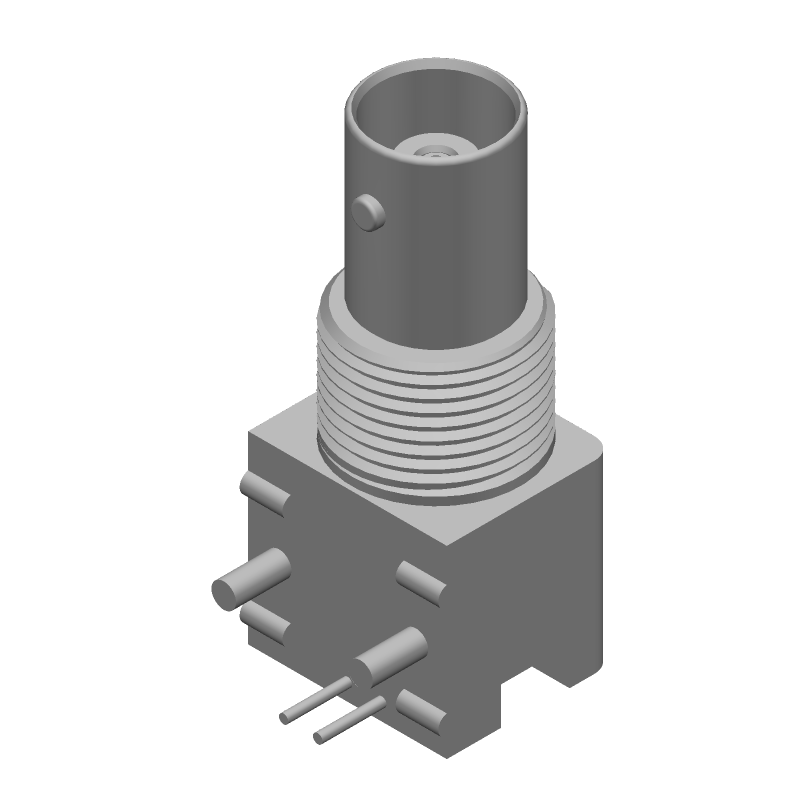 BNC RF Connector, 0-4GHz, 50 Ohm, Solder RA, Thru-Hole, Gold