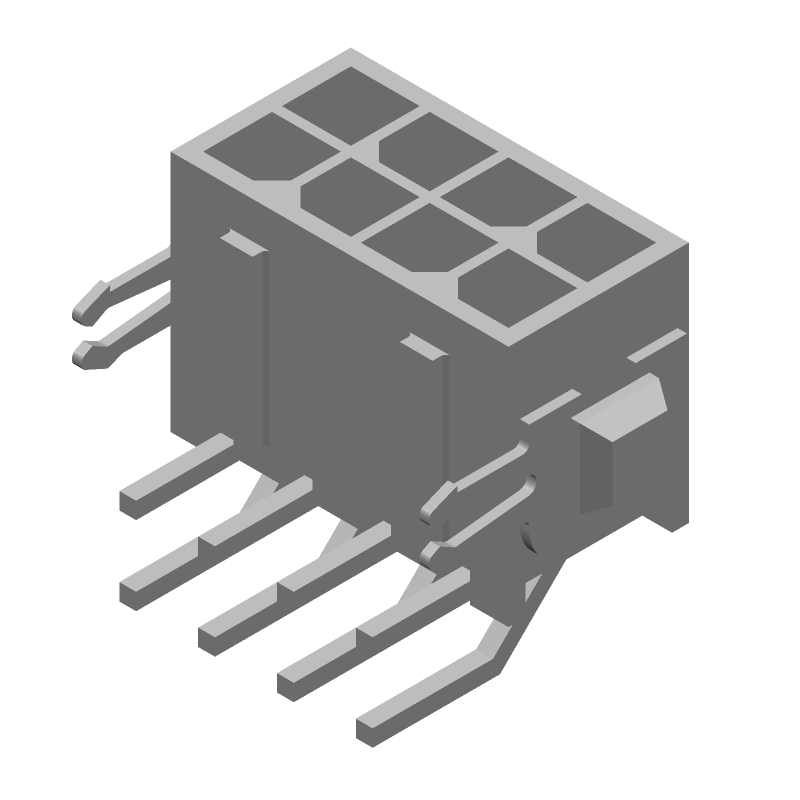8 Pos Power Connector, 5A, 250V, RA Solder, Gold Contact