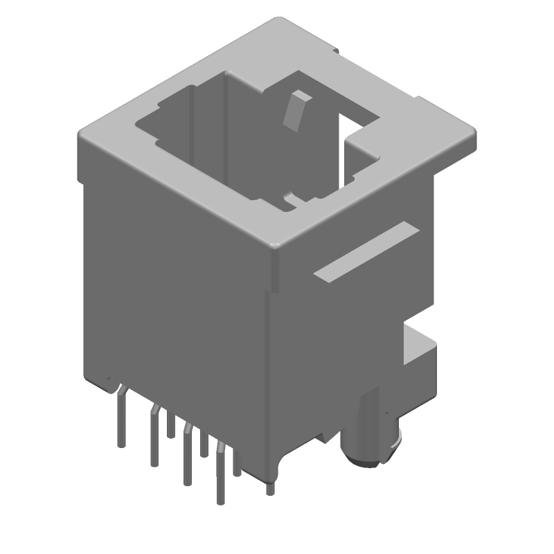RJ11 Connector, 8 Pos, 1 Port, Vertical, Solder, Cat 3