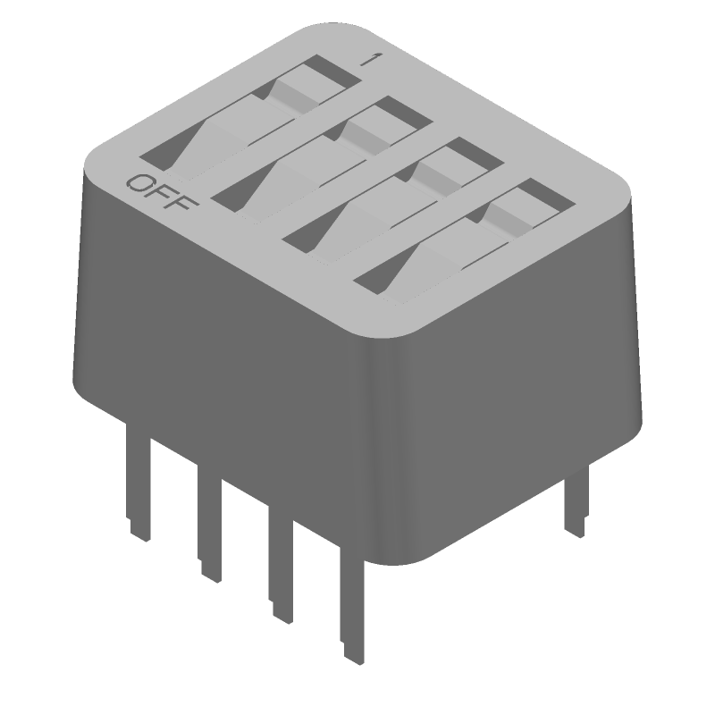 4 Posn Rotary DIP Switch, SPST, Gold Contact, 1A, 24VDC, Through Hole