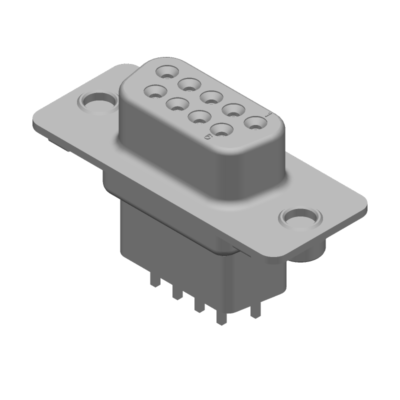 9 Pos D-Sub Receptacle, Female, Straight, Solder, Gold/Tin/Lead