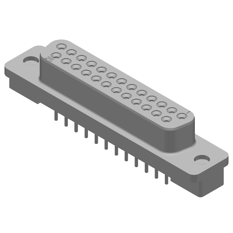 25 Pos Female D-Sub Connector, Straight, Through Hole, Signal