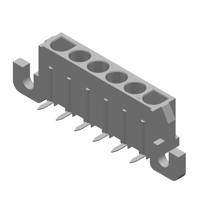6 Pos Wire-to-Board Power Connector, 19A, 600V, Gold, Right Angle, Through Hole