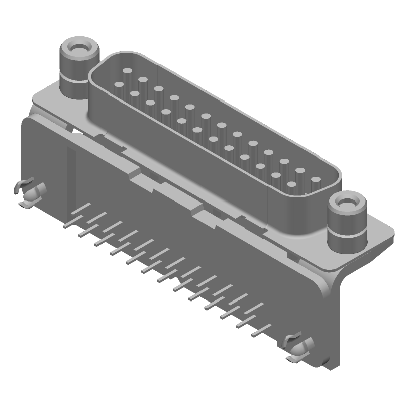 25 Pos D-Sub Connector, Male, Right Angle, Through Hole, Gold/Tin