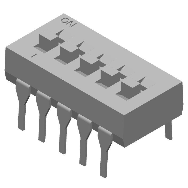 Slide DIP Switch, 5 Pos, 1A 24VDC, Through Hole, Gold Contacts