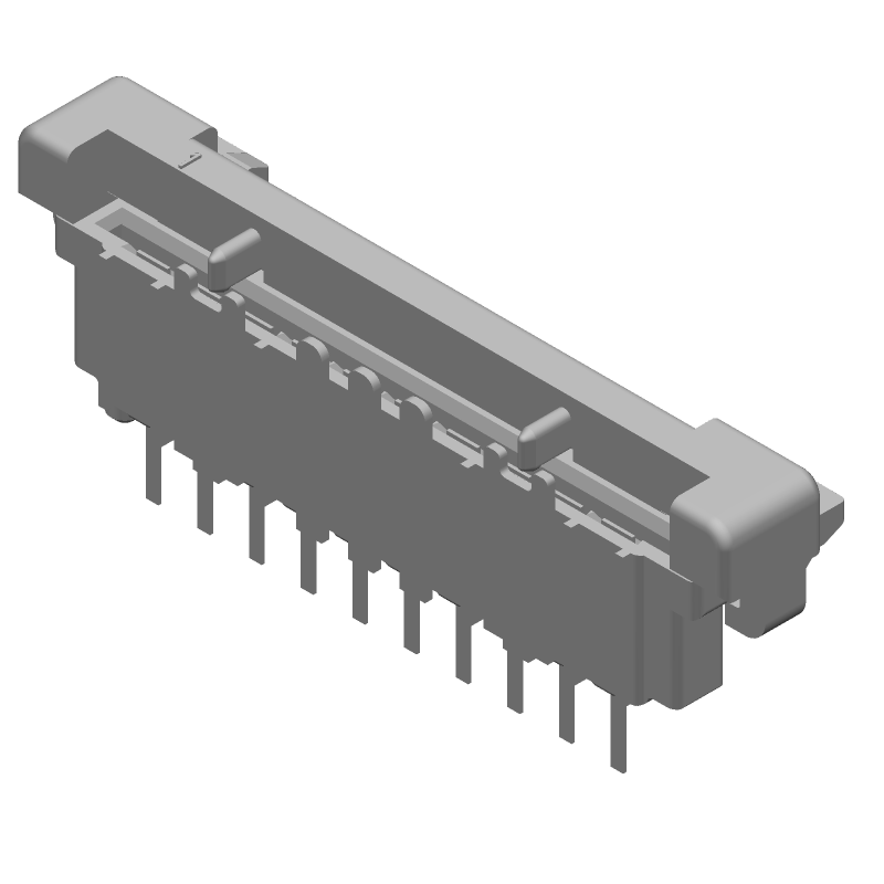 10 Pos FFC/FPC ZIF Connector, 2.54mm Pitch, Solder, Thru-Hole