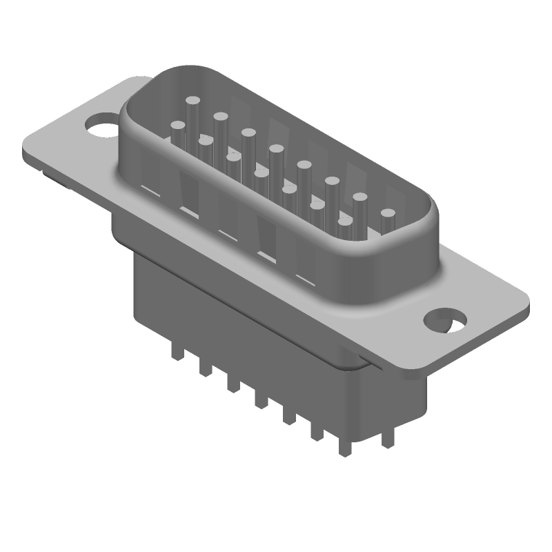 15 Pos D-Sub Connector, Male, Straight, Solder, 125V