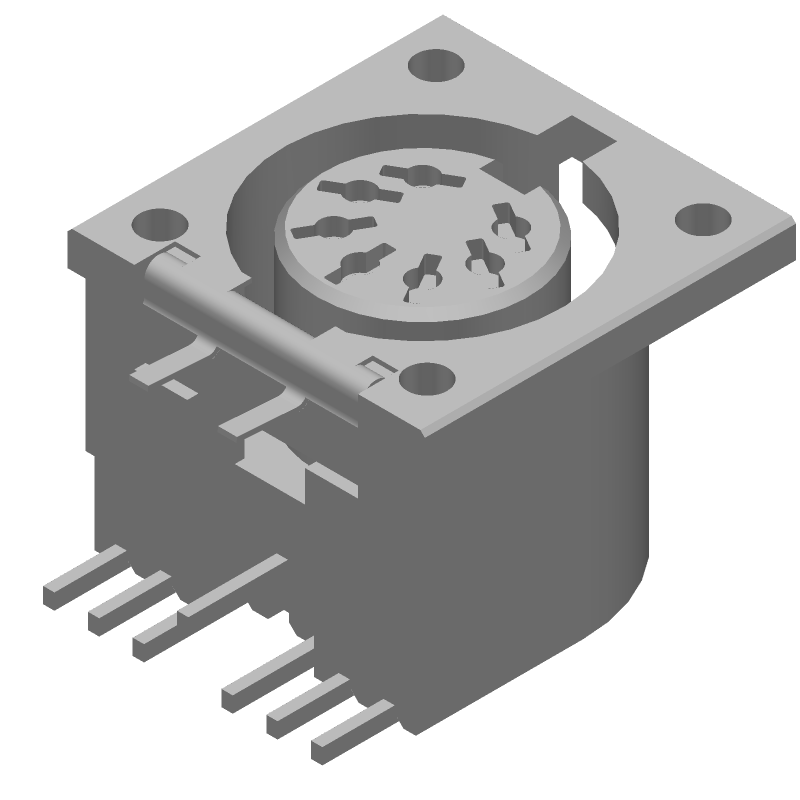 7 Pos Circular Connector, Female, Solder, RA, 250V, 7.5A, Tin