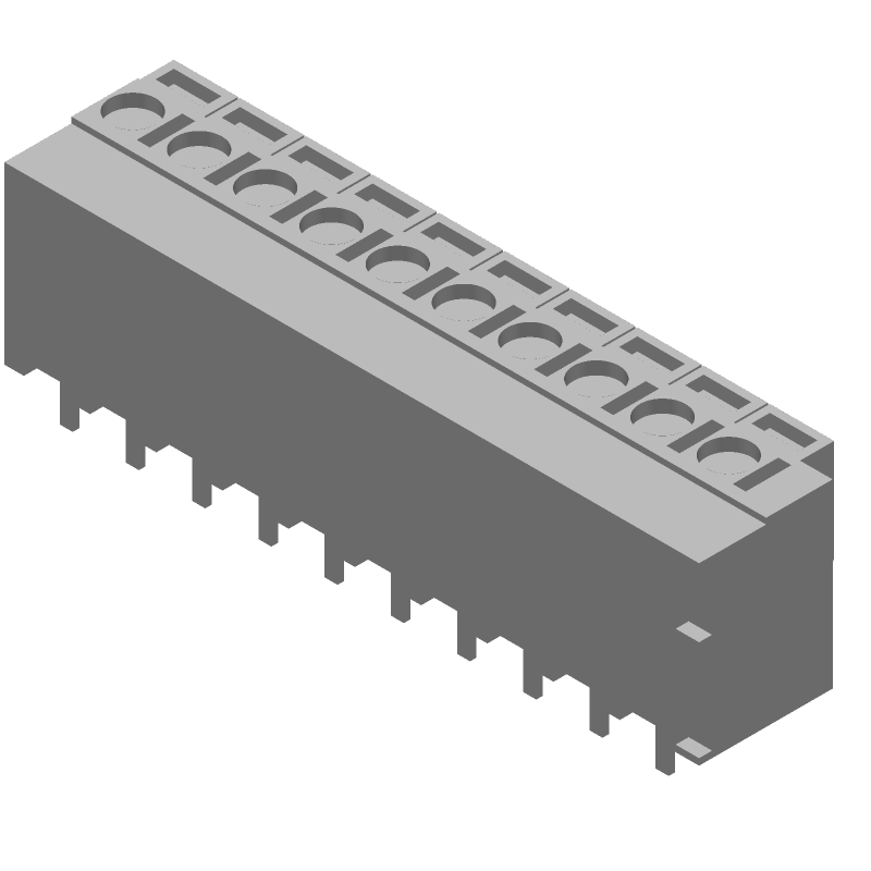 10 Pos 5.08mm Terminal Block, 10A, 300V, Straight, Solder, Thru-Hole