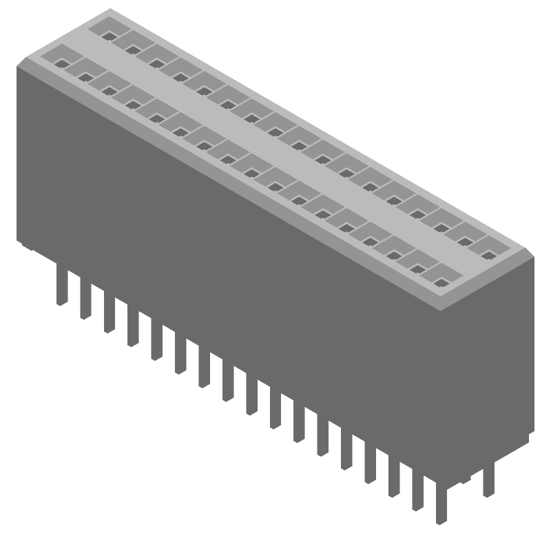 34 Pos 2 Row 0.05" Pitch Female Header, Straight, Gold Contacts