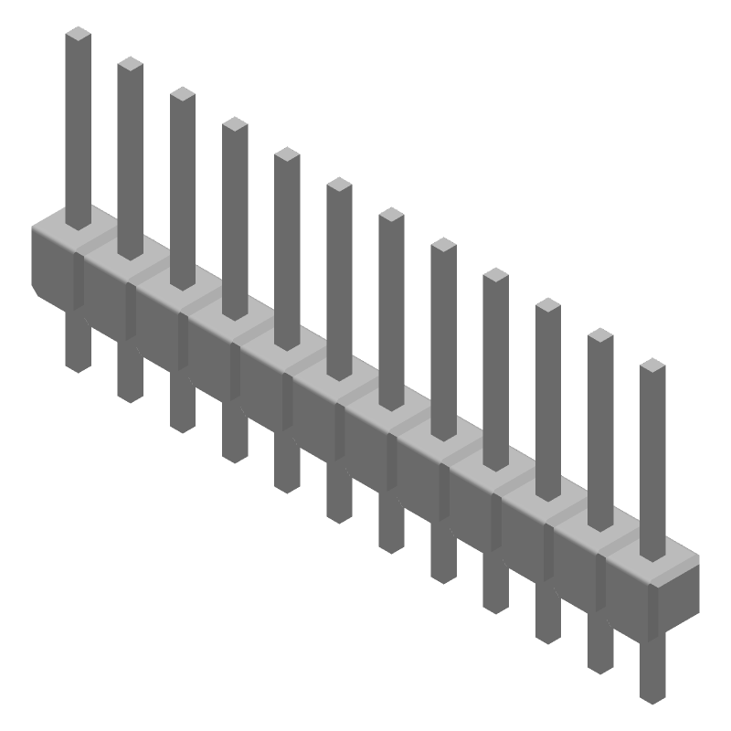 12 Pos 2.54mm Pitch Male Header, Straddle Mount, Gold/Tin Plated