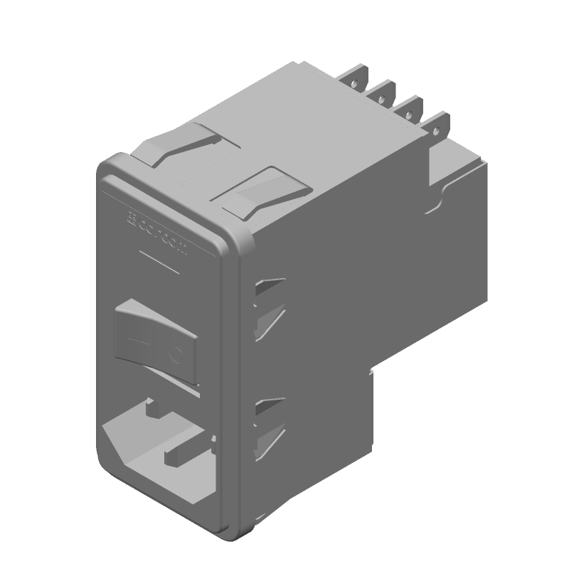 3A 250V 3-Pos Male Power Connector, Shielded, Snap-in Module