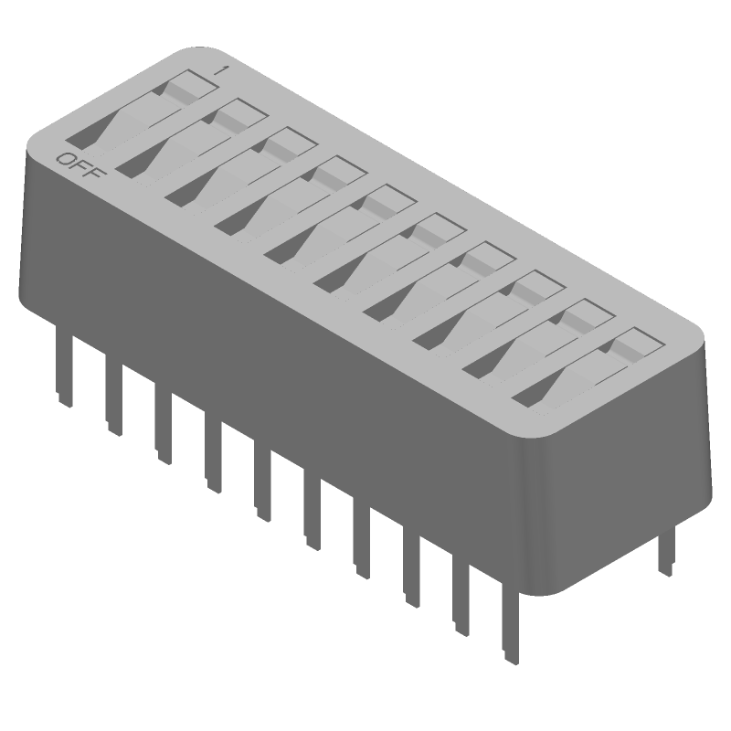 10 Pos Rocker DIP Switch, Gold Contact, 1A, 40VDC, Through Hole