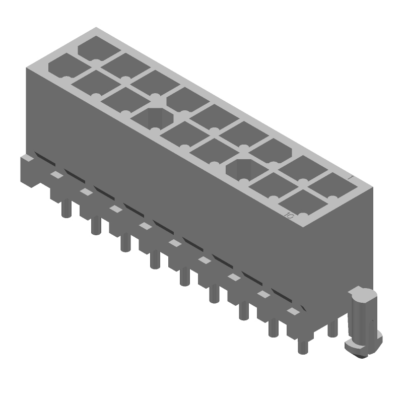 Power Connector, 18 Pos, 9.5A, 600V, Solder ST, Thru-Hole