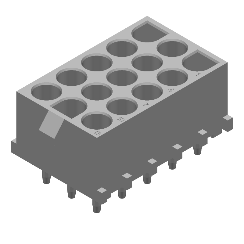 15 Pos Power Connector, 19A, 600V, Female Socket, Solder, Thru-Hole