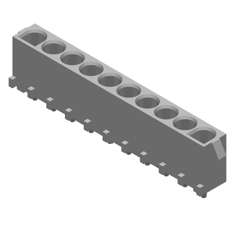 10 Pos Power Connector, 19A, 600V, 6.35mm Pitch, Solder, Thru-Hole, Female