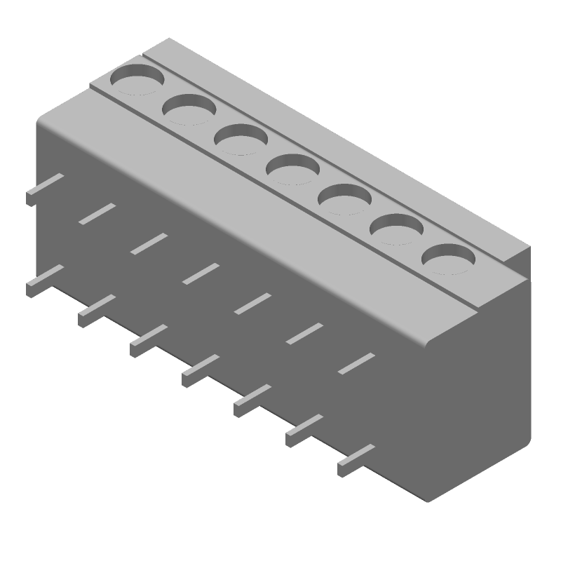 7 Pos 5mm RA Thru-Hole Terminal Block, 10A, 300V, Screwless