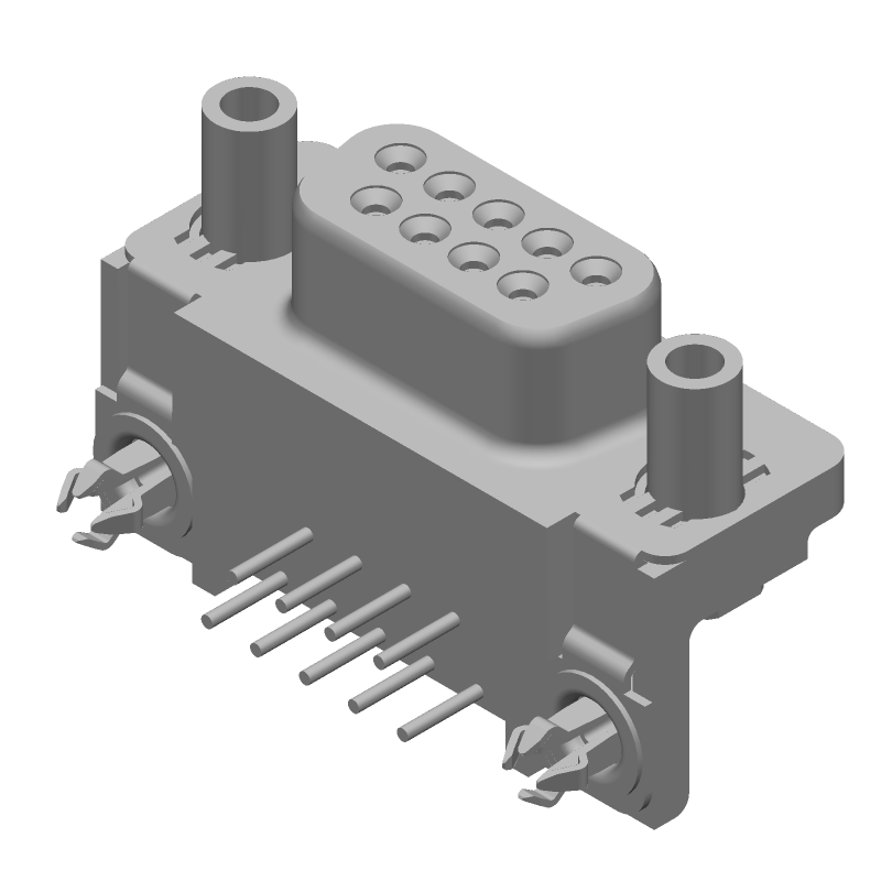 9 Pos Female D-Sub Connector, Right Angle, Through Hole, Gold/Tin Plated