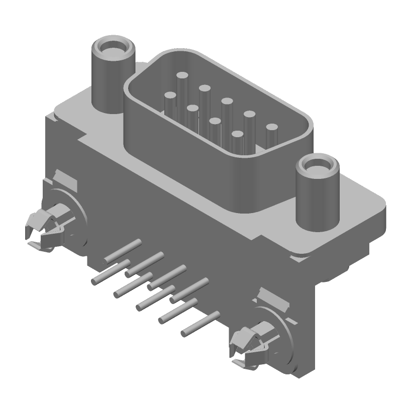 9 Pos D-Sub Connector, Male, Right Angle, Through Hole, Gold/Tin Plated