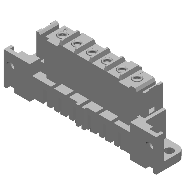 6 Pos Wire-to-Board Rectangular Connector, 14A, 600V, Solder, Thru-Hole