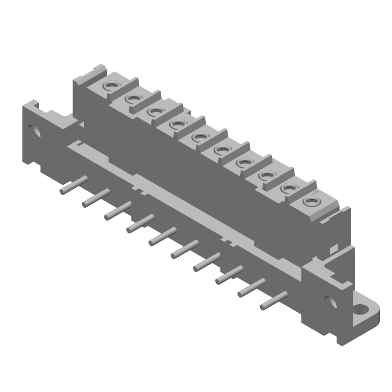 10 Pos Rectangular Socket Connector, 7.5A, 600V, Solder RA Thru-Hole