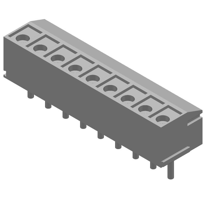 9 Pos RA Terminal Block, 7A, 250V, Thru-Hole, Blue