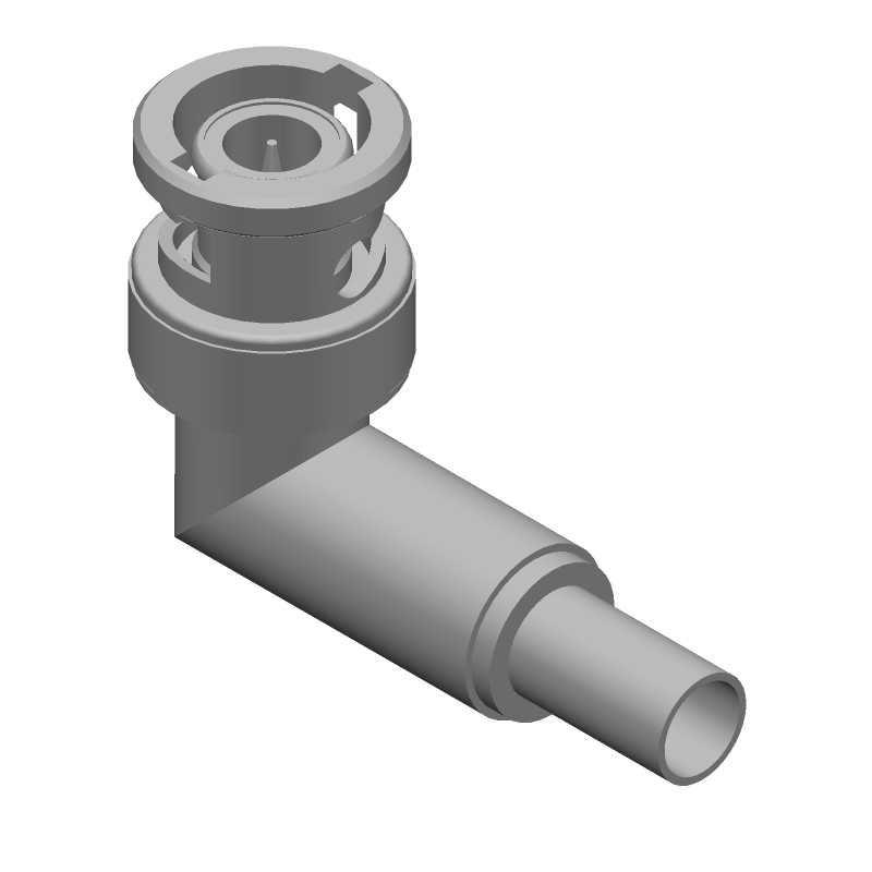 BNC RF Connector, Male, 50 Ohm, Right Angle, Crimp, Gold