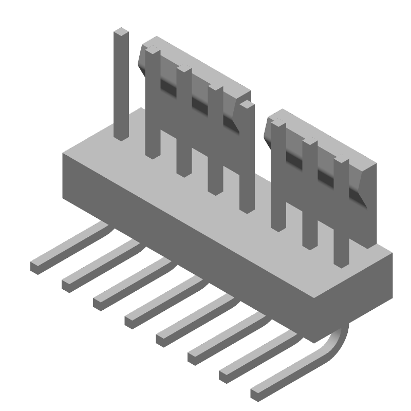 8 Pos 2.54mm RA Solder Header, 5A, Tin, Nylon, UL94 V-0