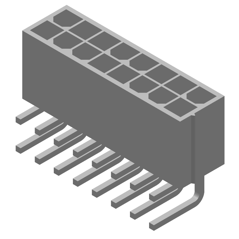Power Connector, 16 Pos, 9A, 600V, RA Solder, Wire-to-Board