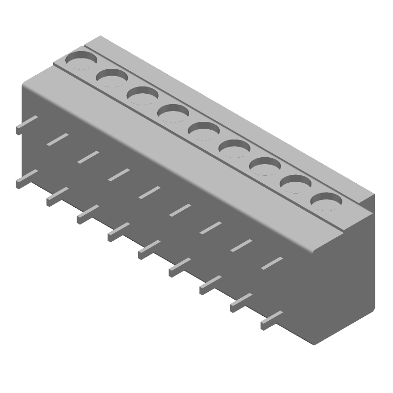 9 Pos 5mm RA Thru-Hole Terminal Block, 10A, 300V, Green
