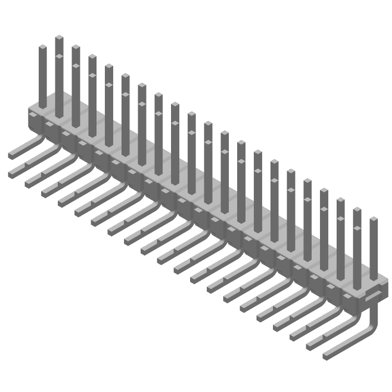 40 Pos 2.54mm RA Thru-Hole Header, Gold, 5A