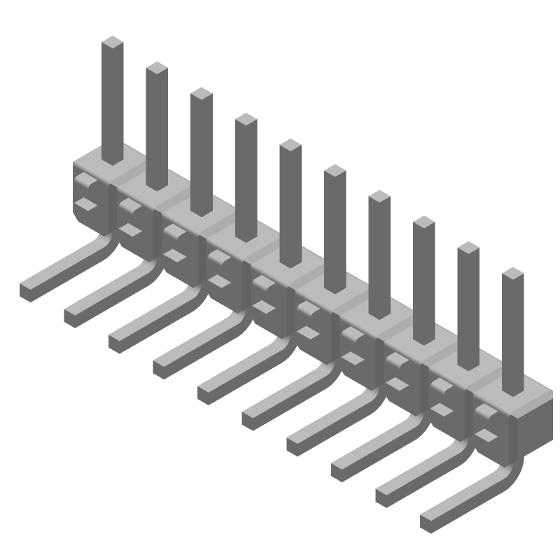 10 Pos 2.54mm RA Thru-Hole Header, 3A, Gold/Tin Plating