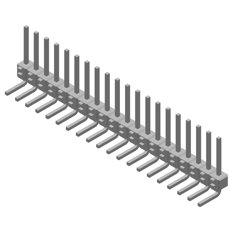 20 Pos 2.54mm RA Unshrouded Header, Male Pin, 5A, Gold/Tin