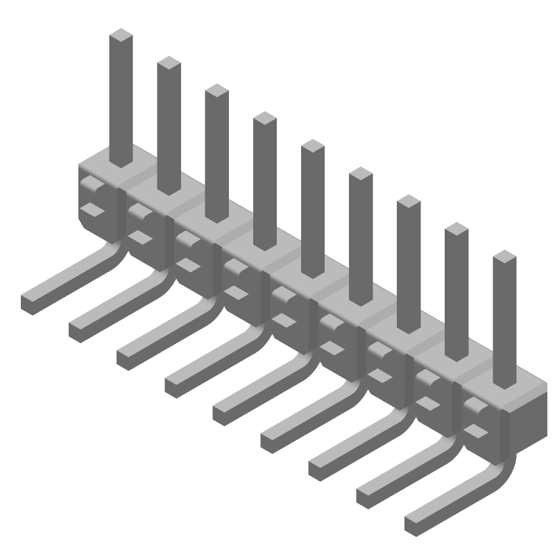 9 Pos 2.54mm Pitch Male Pin Header, Gold/Tin Plated, 5A, 105°C, TH