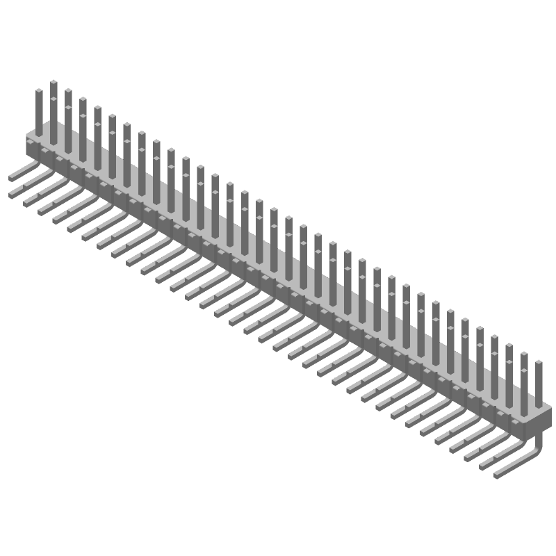 68 Pos 2 Row 2.54mm Pitch Right Angle Header, Gold/Tin Plated