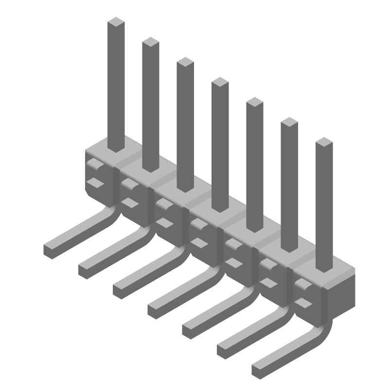 7 Pos Male Pin Header, 2.54mm Pitch, Right Angle, Through Hole, 5A