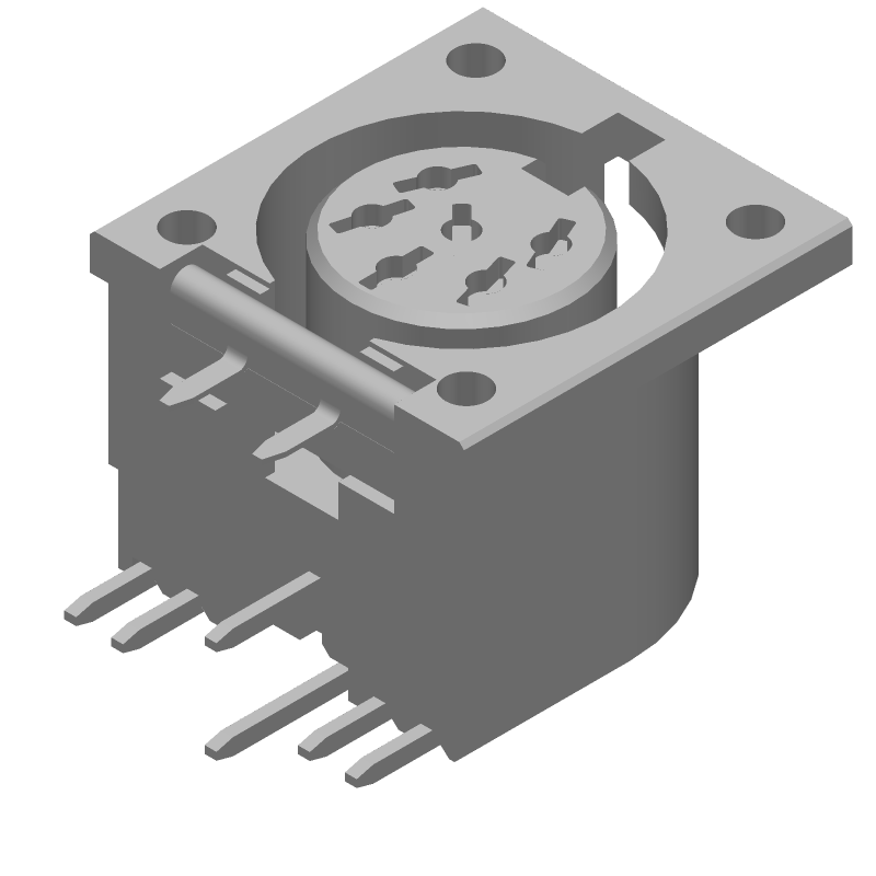 Shielded Circular Connector, 6 Pos, RA Solder, 7.5A, 250V